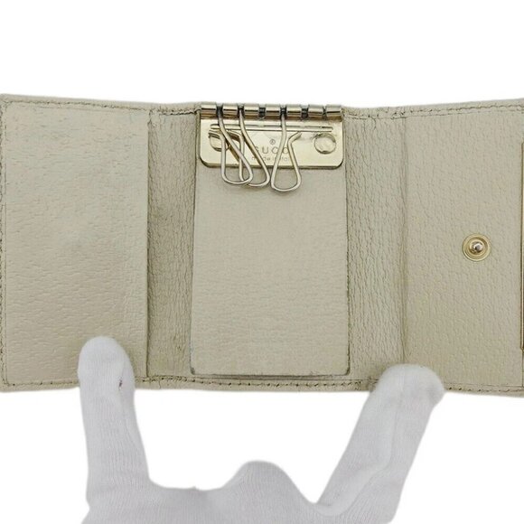GUCCI Key Case GG Canvas Beige Canvas x Leather Authentic USED - Picture 7 of 13